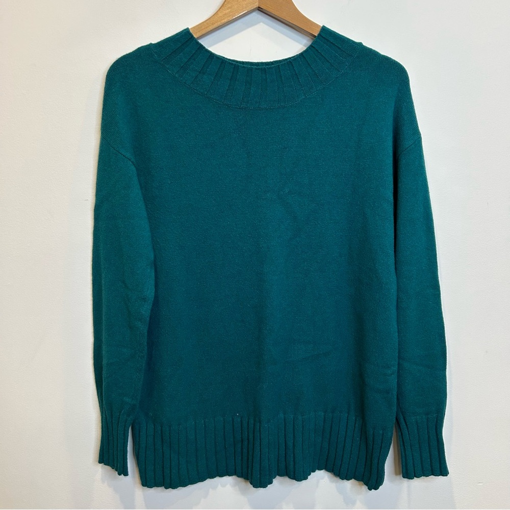 Lord & Taylor Rib Trim Sweater Dark Teal Green